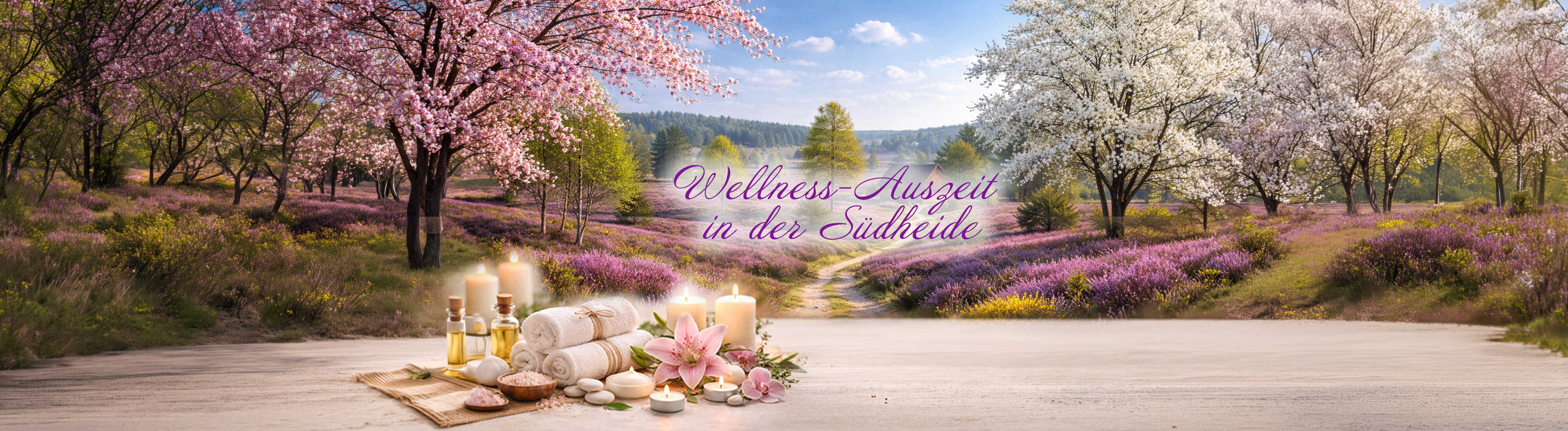 Wellness utensilien vor der Heidelandschaften